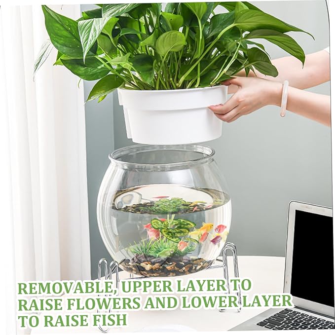 Aquaponic Fish Tank, 3-in-1 Clear Plastic Fish Bowl with Stand & Planter Healthy 1 Gallon Fishtank for Aquarium Plants, S Aquaponic Tank, Hydroponic, Small, Fishtank, Fis