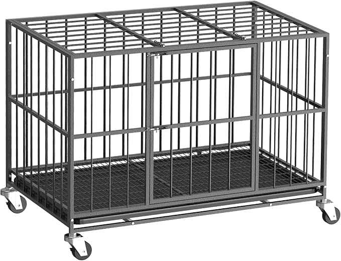38 Inch Heavy Duty Dog Crate, Indestructible Escape-Proof Dog Kennel for High Anxiety Large Dogs, Strong Metal Pet Cage with Double Doors, Lockable Wheels & Removable Tray, XL XXL XXXL