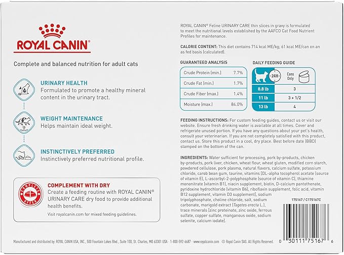 Royal Canin Feline Care Nutrition Urinary Care Adult Thin Slices in Gravy Cat Food, 3 oz (Pack of 12)