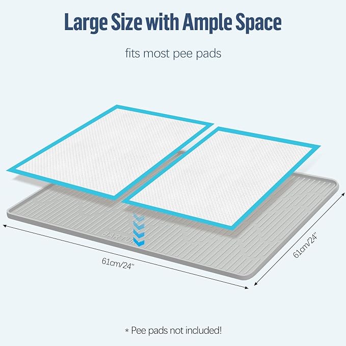 Pee Pad Holder for Dogs, 24" x 24" Silicone Pee Tray Mat High Edge, Leak-Proof, No Spill Pet Pad Holder for Puppy, Cat, Rabbit, Training Pads for Floor Protection, No Pee Pads
