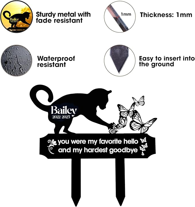 Sleeping Cat Grave Marker – Personalized Outdoor Pet Memorial Stone with Custom Name and Lifespan Dates, Engraved Cat Headstone for Garden or Cemetery, Durable Tombstone for Pet Loss Tribute