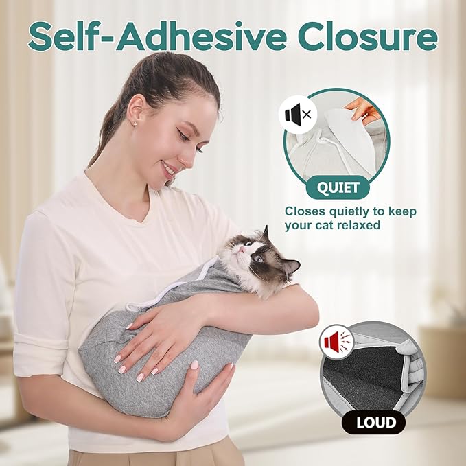 Self-Adhesive Cat Grooming Wrap, Cozy Cat Wrap for Cutting Nails, Breathable Anti-Scratch Cats Swaddle Bag for Brushing, Ear Cleaning, Dental Care, Medication, Injections, Grey S
