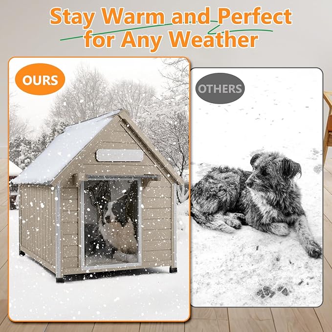 Large Dog House Outdoor with Window, Wooden Outdoor Dog House Kennel with Chew-Proof Iron Frame, Waterproof Roof, Doghouse Puppy Shelter for Dogs, 37.4''W x 30.5'L'x 39.3''H