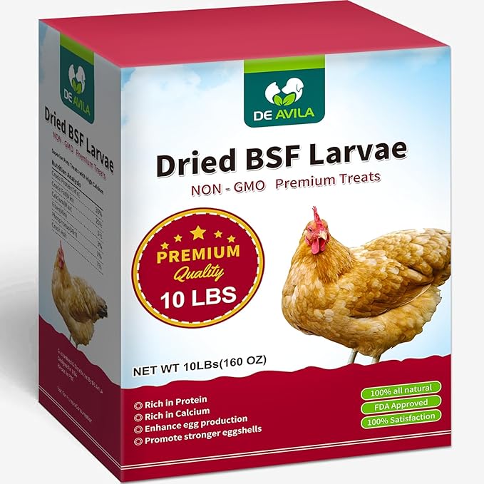 10LB Dried Black Soldier Fly Larvae for Chickens, Non GMO 86X More Calcium BSF Larvae Than Mealworms for Chickens & Birds, Natural Chicken Feed Bulk, Chicken Worms Treats, Wild Birdseed Attractant