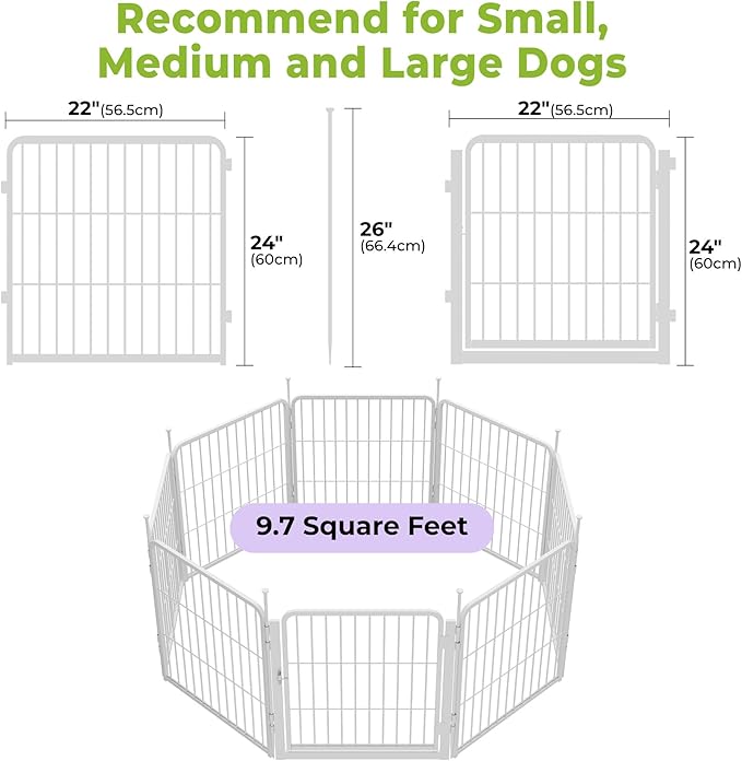SunsGrove Dog Play Pen Indoors, 24 Inch 8 Panels Dog Playpen for Small and Puppy Dogs, Easy Setup Anti-Rust Pet Fence, White
