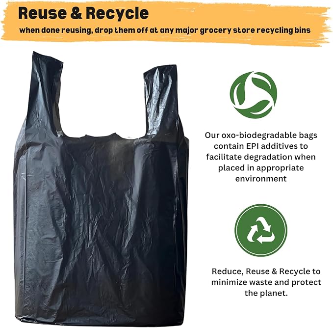 T-shirt Biodegradable Black Plastic Bag (600 ct.) Small Can Liners Thank You Grocery Shooping Size Doggy Poop Bags Compatible with Arm & Hammer Swivel Bin & Rake pooper scooper Multipurpose Bags