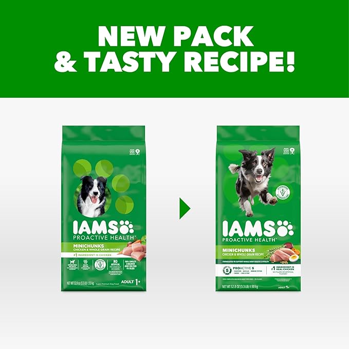 IAMS Proactive Health Adult Minichunks Dry Dog Food Chicken & Whole Grain Recipe, 3.3 lb. Bag