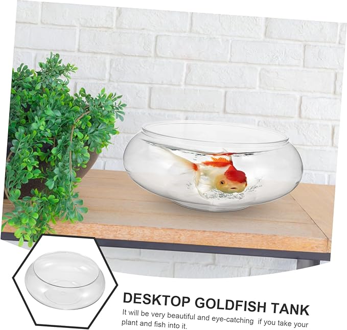 Transparent Landscape Small Fish Tank Water Lily Bowl Propagation Jars Transparent Aquarium Tank Goldfish Tank Shallow Pot Hydroponics Office Plastic Decorations