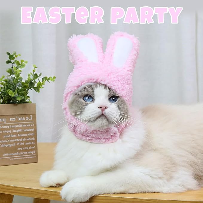 2PCS Bunny Ears for Cat, Plush Rabbit Hat with Ears for Cats & Small Dogs, Cute Easter Party Costume Pet Headwear Accessory