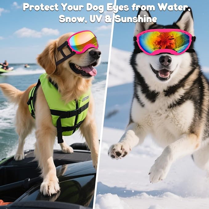 Dog Goggles,UV Protection Dog Sunglasses for Medium-Large Breed,Dogs Eye Protection with Adjustable Strap (Pink)