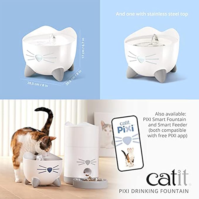 Catit PIXI Drinking Fountain – Cat Water Fountain with Triple Filter and Ergonomic Drinking Options, White