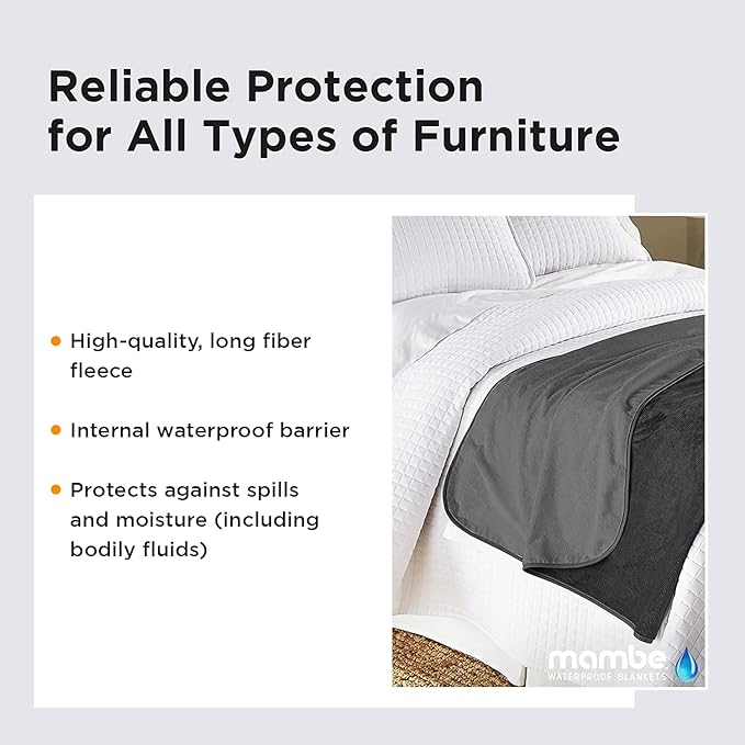 Mambe Silky Waterproof Throw for Protecting Furniture Bed Couch from Stains Caused by Dogs, Cats, Incontinence. Soft, Washable, Reversible. (Size Small 2-Pack 30x35 inches, Color Black/Charcoal)