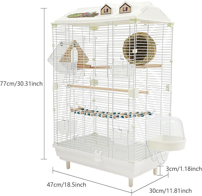 2 Tier Iron Bird Cage, Pigeons Parrot Birdcage, 30Inch Parakeet Cage with Water/Food Boxes, Freestanding Dual Door Birdcage for Various Bird Species