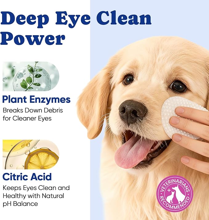 Dog Eye Wipes, Tear Stain Remover for All Dogs & Cats – Hypoallergenic & Deodorizing Eye Wipes for Dogs, Pet Eye Cleaner Wipes with Enzymes for Discharge, Crust, Mucus & Debris, Coconut (100 Ct)