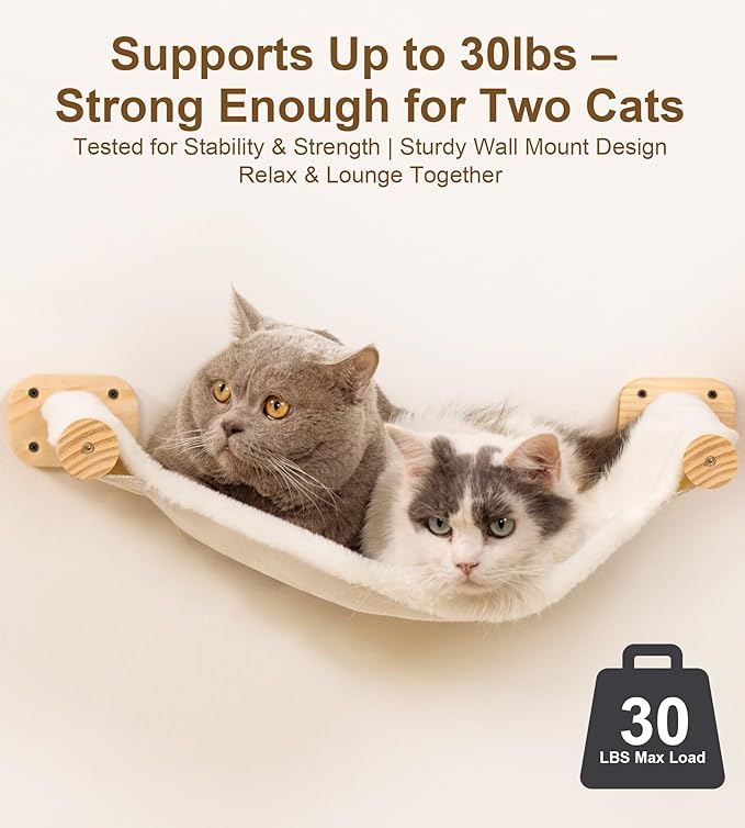 Cat Wall Hammock, Dual-Sided Cat Wall Bed with Canvas & Plush Fabric for All Seasons, Wall Mounted Shelf for Large Cats, Modern Perches for Lounging & Napping