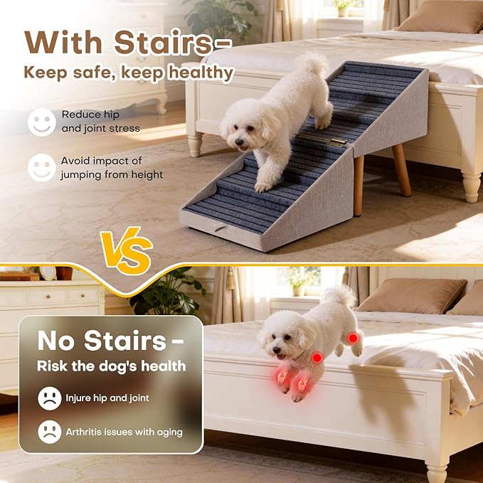 21.06”H Dog Stairs for High Bed, 6-Step Pet Stairs with Split Ottoman Design - Tall Dog Steps Convertible to Bedside Table Nightstand, Large Non-Slip Stairs for Big Medium Dogs to Bed