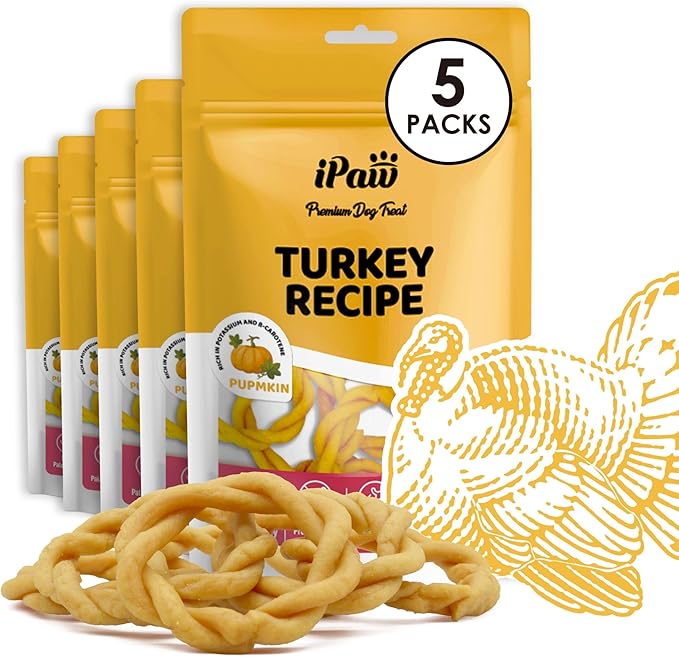 iPaw Turkey Dog Treats, All Natural Human Grade Dog Treat, Suitable for Training chew, US Sourced Raw Material, Hypoallergenic, Rawhide Alternative, Ring (Pumpkin), 5 Packs