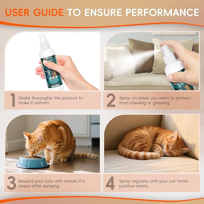 Natural Cat Deterrent Spray, Cat Repellent Spray for Indoor Use, Safely Stops Furniture Scratching, Urine Marking, Pee Everywhere, Plant Chewing, Cat Training Spray for Sofa, Rugs, Chairs, 200ml