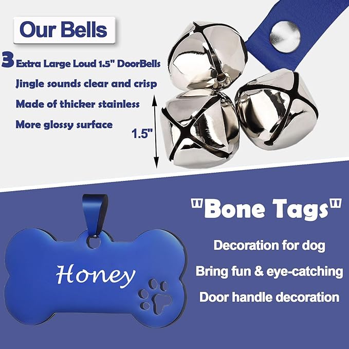 Leather Dog Bells, Puppy Potty Training Bell Dog Doorbell Potty Train Dog Bell for Potty Training Door Bells for Dogs to Ring to Go Outside Jingle Bells (Leather Navy 1PCS)