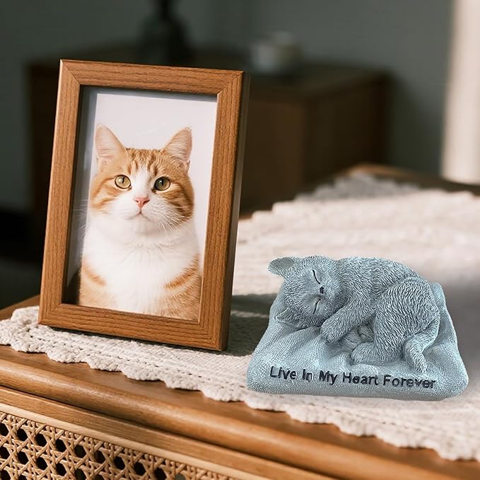 Cat Memorial Stones Grave Markers Outdoor Tribute Statue-Pet Cat Memorial Figurine Sympathy Gifts Garden Stone (Sleeping Angel cat)