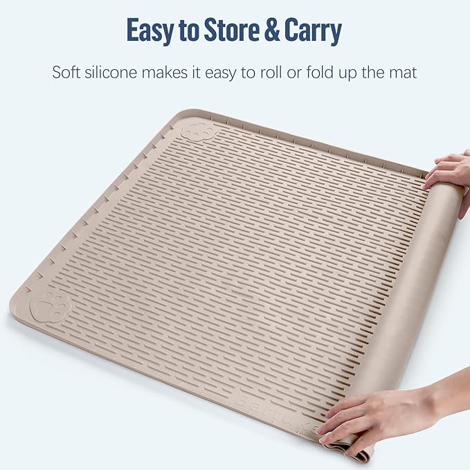 Pee Pad Holder for Dogs, 57" x 40" Silicone Pee Tray Mat Leak-Proof, High Edge, No Spill Pet Pad Holder for Puppy, Cat, Rabbit, Training Pads for Floor Protection, No Pee Pads (Khaki)