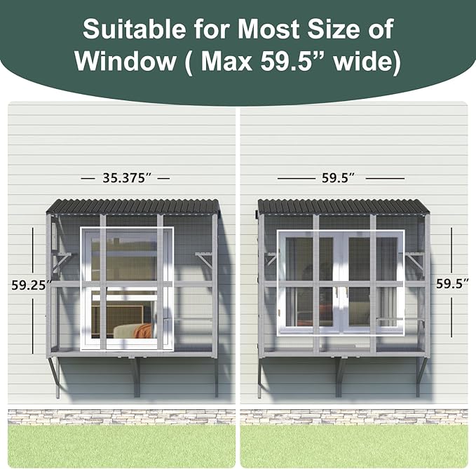 Cat Catio, Expandable Window Box Enclosure for Multiple Indoor Cats, Comfortable Wooden Small Pet Perch House, All-Weather Use, for Safely Enjoying Outdoor Sights, Playing, Sunbathing, Napping