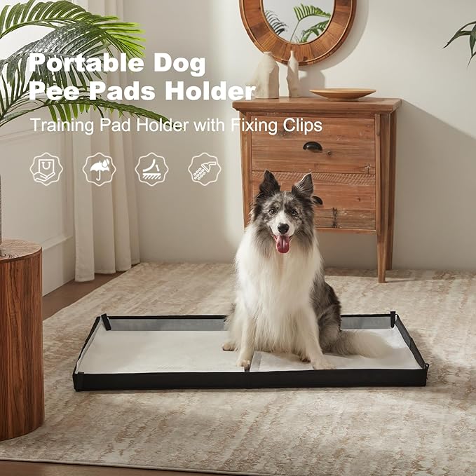 Large Portable Dog Pee Pads Holder for Travel, Puppy Pad Holder Foldable Liner Base 44''x34'' Training Pad Holder with Fixing Clips, Dog Litter Box Waterproof, Easy Clean,Indoor Potty