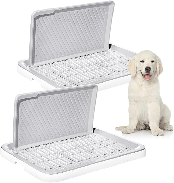 Paterr 2 Pcs Dog Potty Toilet with Removable Splash Wall Pet Indoor Dog Mesh Training Toilet Portable Training Pee Pads Holder Litter Box with Pee Wall for Puppy, Pet(25.6 x 19.3 x 13)