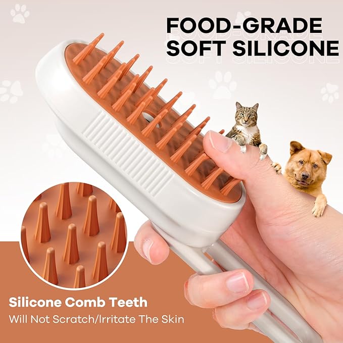 Cat Steam Brush for Shedding, 4 in 1 Brushs with Foldable Handle, Steam Brushs for Cats, Spritz Defur Comb for Cats, Water Brush for Cat, Pet Spray Hair Removal Comb