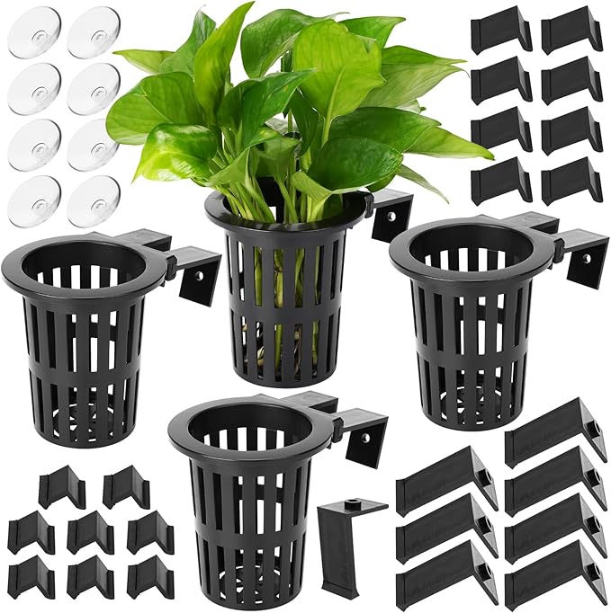 Borlech 2025 New Upgraded Large Aquarium Plant Holder with 1.57-inch Extension Hooks and Suction Cups for Fish Tank Aquaponic Plant Cultivation and Aquascape Accessories Decorations (4 PCS)