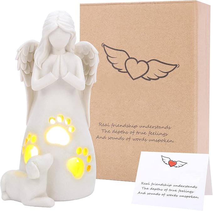 BEARAE Loss of Dog Sympathy Gift, Dogs Memorial Gifts, Pet Loss Candle Holder Figurine Statue, Dog Passing Away Statue Remembrance Gift, Puppy Angel Figurine for Dogs Owners