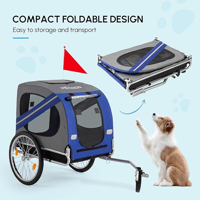 PEXMOR Dog Bike Trailer - Folding Pet Cart w/Universal Hitch, Cargo Carrier for Dog & Quick Release 20" Wheels & 3 Entrances