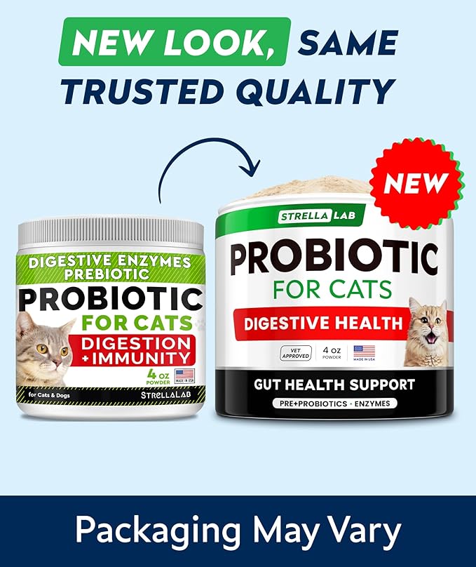 StrellaLab Cat Probiotic Powder - Probiotics for Cats with Diarrhea - Easy to Mix Powder - Cat Probiotics for Indoor Cats, Health Supplies Food Supplement, Pet Probiotics, Digestive Support (4 oz)
