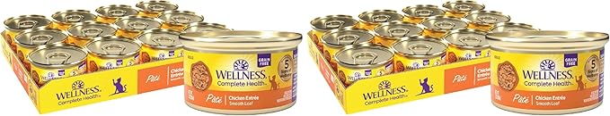Wellness Complete Health Pate Adult Wet Cat Food,Natural,Protein-Rich,Grain Free,3 Ounce,(Chicken),(Pack of 48)