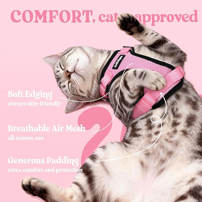 rabbitgoo Cat Harness and Leash for Walking, Escape Proof Soft Adjustable Vest Harnesses for Cats, Easy Control Breathable Reflective Strips Jacket, Pink, M