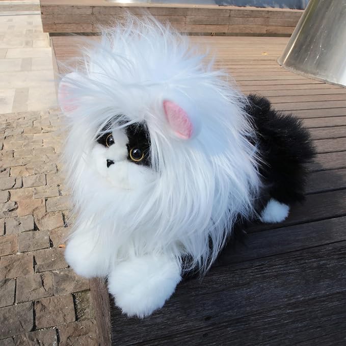 Lion Mane Wig for Cat,Dog and Cat Costume,Funny Pet Cat Costumes for Halloween Christmas, Parties, Photo Shoots (Size M, White with Pink)