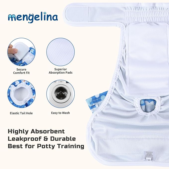 Washable Dog Diapers Female 3 Pack Reusable Highly Absorbent Puppy Diapers, Premium Doggie Diapers, Durable Leak-Proof Dot Doggy Diapers for Period Heat Incontinence Potty Training,L