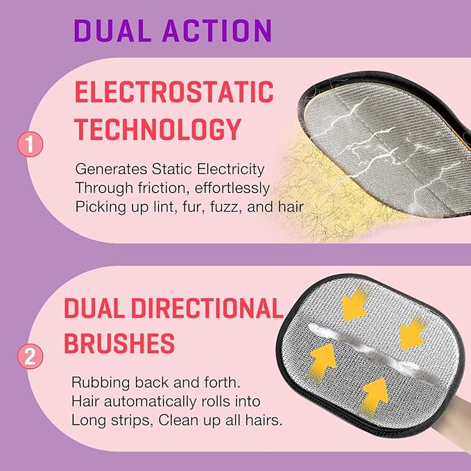 Pet Hair Removal Glove for Cats & Dogs, Upgraded Electrostatic Reusable Pet Hair Remover Tool, Magic Fur Removal Mitt for Laundry, Couch, Carpet, Car Seat, Pet Grooming Gloves (2)