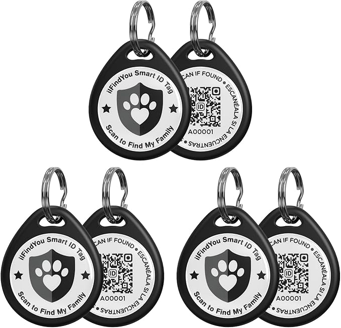 3 Pack Cat Tags Personalized Small, QR Code Cat Name Tag for Kitten Collar, Scan Location Alerts, Black S