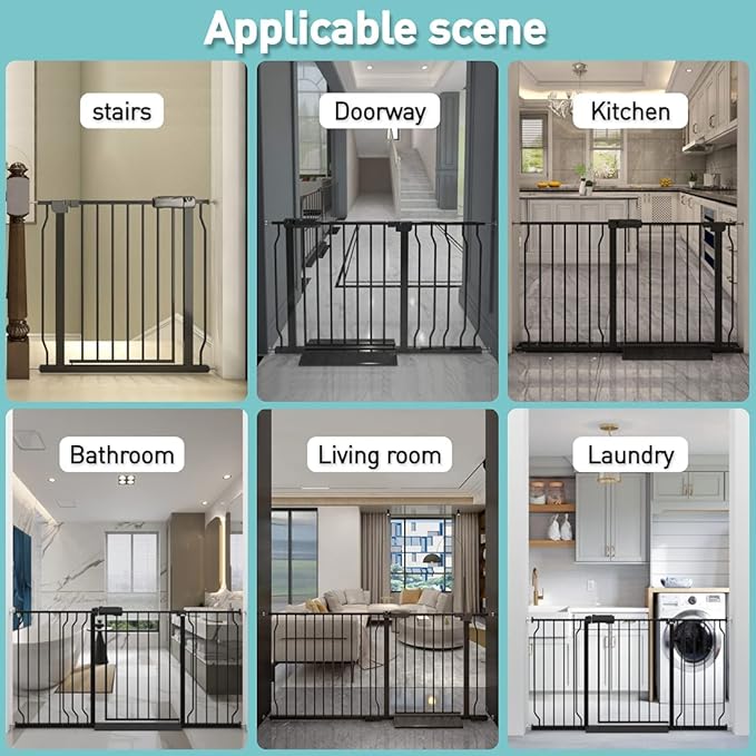 WAOWAO Baby Gate 66.93-71.65" Extra Wide Pressure Mounted Walk Through Swing Auto Close Safety Black Metal Toddler Kids Child Dog Pet Puppy for Stairs,Doorways,Kitchen