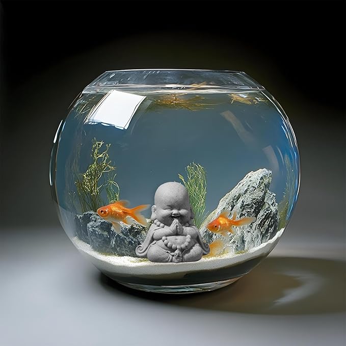 LIYAOLI Wealth Good Luck Cute Buddha Statue, Sandstone Zen Monk Sculpture for Fish Tank Decorations, Aquarium Decor Ornament, Feng Shui Decor for Home Office and Car
