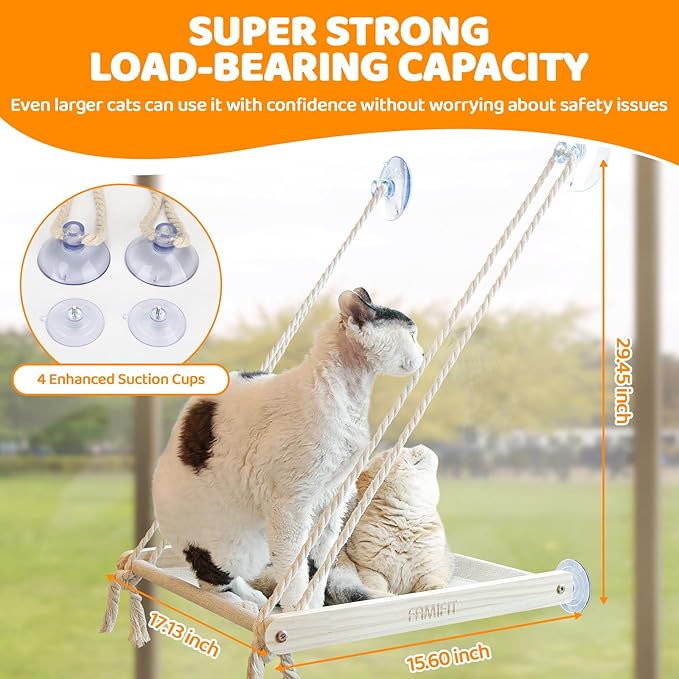 Cat Window Perch with 2 Steps, Easy to Assemble Hammock for Window Indoor/Outdoor Cat Seat/Bed Supports 40 lbs (Drilling-Free)