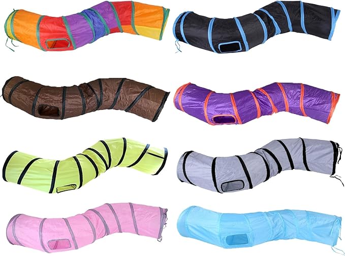 Cat Tunnel for Indoor Cats, Rabbit Tunnel Toys, Pet Toys Play Tunnels for Cats Kittens Rabbits Puppies Crinkle Pop Up Dark Grey 47" Shape S