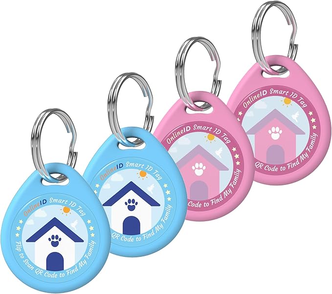 4 Pack Personalized Dog Tags,QR Code Pet ID Tags with Online Profile systerm,Editable Any Names and Phone numbles,2*Blue&2*Pink,L