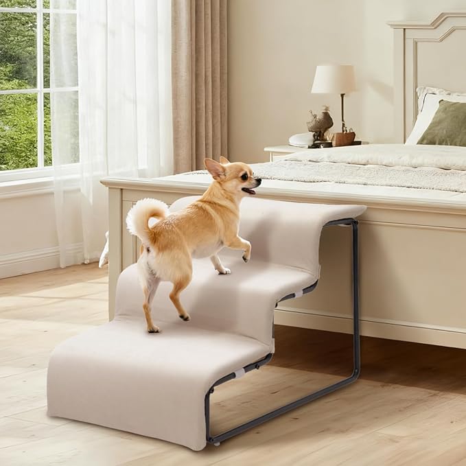 Dog Window Perch with Stairs, Pet Stairs Ramp with Seat, Dog Perch to Look Out Window with Ramp, Lounge Elevated Dogs Bed, Small Pet Step, Multi-Level Platform with Foam Upholstery