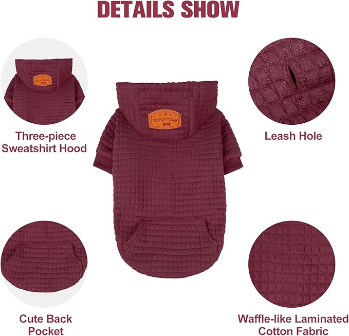 BEAUTYZOO Dog Hoodie for Small Medium Large Dogs, Winter Fall Warm Dog Clothes for Puppy S M Sized Dogs Girl Boy, Dog Sweater Shirt Hoodies with Pocket Bulldog Pitbull Cat Clothing Coat, Wine Red ML