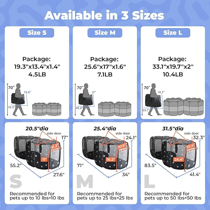 2-in-1 Cat Playpen with Pee Pad, 90''Pop Up Dog Pet Playpen for Indoor Outdoor Cats Enclosure, Portable Pet Playpen, Kitten Puppy Foldable Play Pen Cat Dog Tent Crate Cage Kennel(L, 90" Lx45Wx28H)