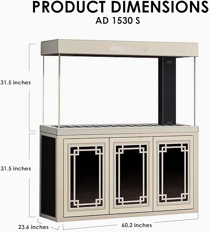165 Gallon Glass Aquarium with Aluminum Cabinet - Including Sump for Filtration and Circulation, Plumbing, LED, Silver