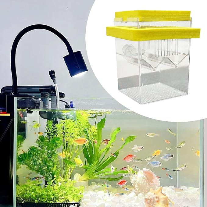 Floating Hatching Box Fish Breeding Box Fish Nursery Separation Hatchery Fish Isolation Box for Baby Fishes Shrimp,Fish Egg, Yellow
