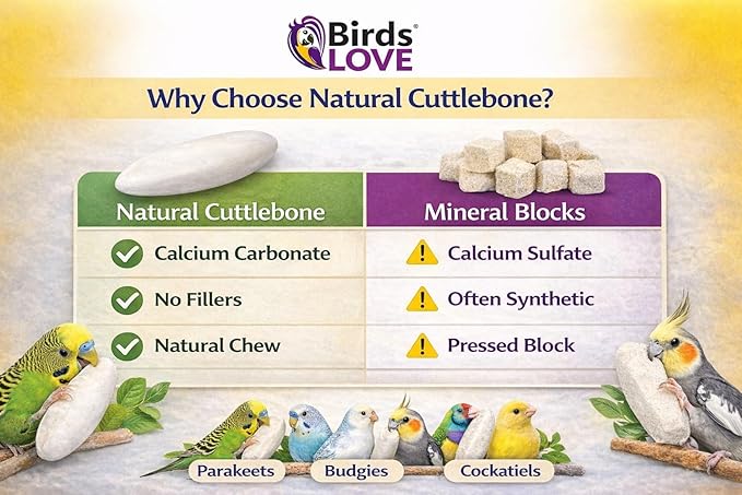 Birds LOVE 3.5-4″ Cuttlebones for Birds – 100% Natural Sun-Dried Calcium Carbonate Mineral Supplement – for Parakeets, Budgies, Cockatiels, Finches & Canaries – 4 lb with Holder – Made in Vietnam